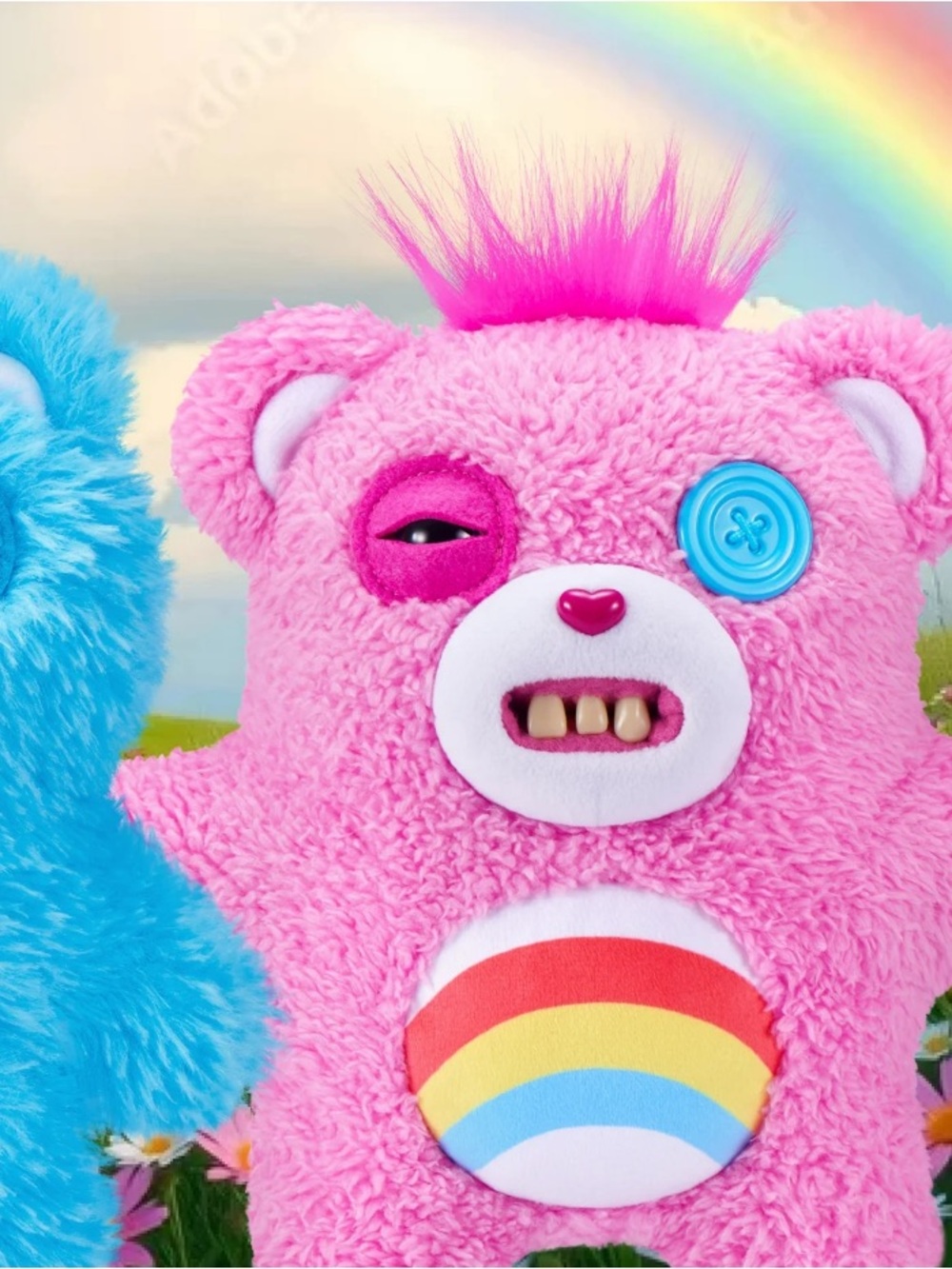 Fuggler X Care Bears - Plush Pink Rainbow Bear Toy with Button Eye - Picture 7 of 10